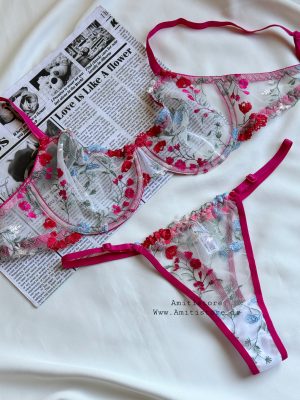 ست سوتین توری صورتی کد 88909