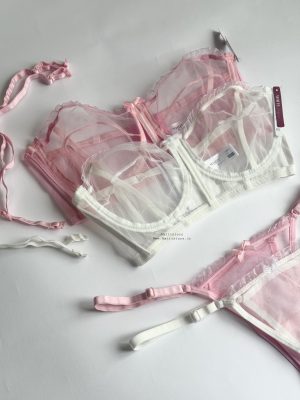 ست سوتین تور شیشه ای کاپ نیمه کد 100247